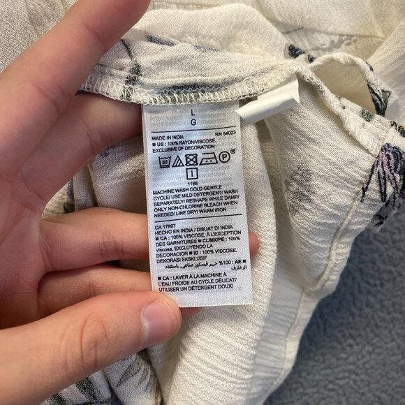 Old Navy White Floral Swing Top Boho Sheer Long Balloon Sleeve V Neck Sz Large - Picture 7 of 8